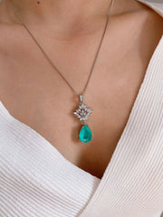 Vintage Paraiba Tourmaline Created Lab Diamond Earrings/Necklace/Pendant Charms Jewelry Set for Women
