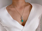 Vintage Paraiba Tourmaline Created Lab Diamond Earrings/Necklace/Pendant Charms Jewelry Set for Women