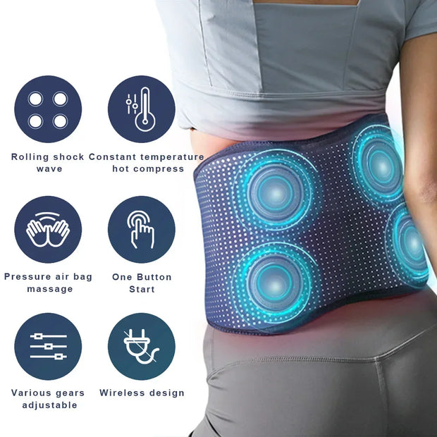 Cordless Heating Airbag Electric Infrared Back Massage Belt, Shockwave Technology bring comfortable vibration, 4-Eectric motors, 3 Vibration & 3 Massage Modes, 3 level of massage intensity